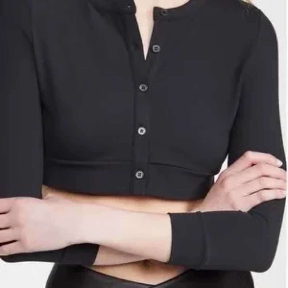 We Wore What black cropped cardigan style top